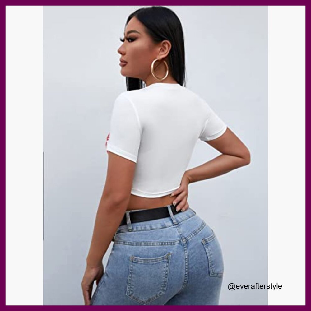 Polyester Elastane Stretch Slim Fit Crop Top T-Sh… - image 2